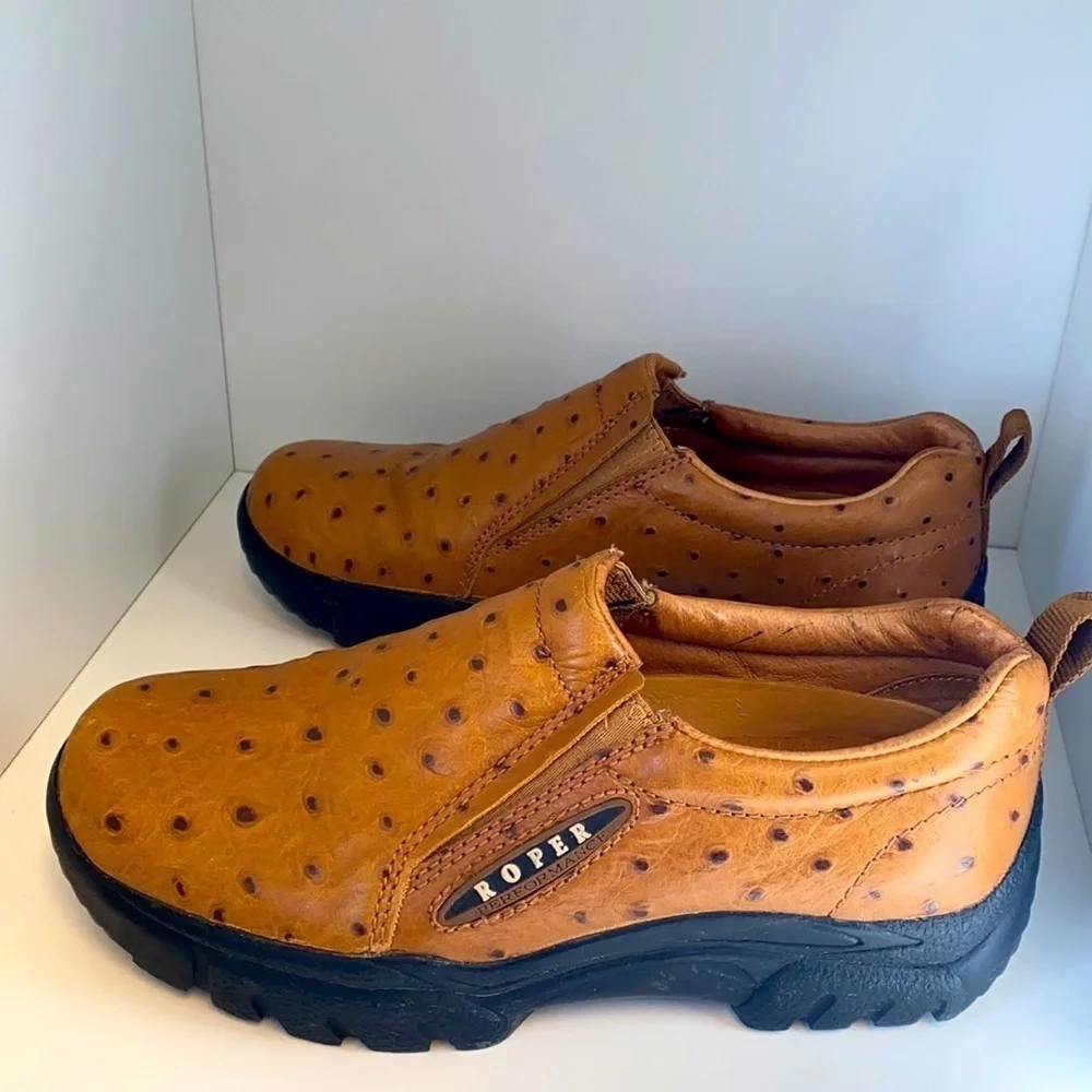 Men’s Roper Cotter Ostrich Print Casual Leather Comfort Shoes Size 7